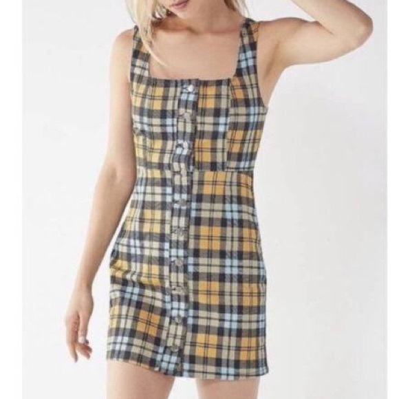 Urban Outfitters Button Up Denim Plaid Mini Dress - Picture 2 of 4